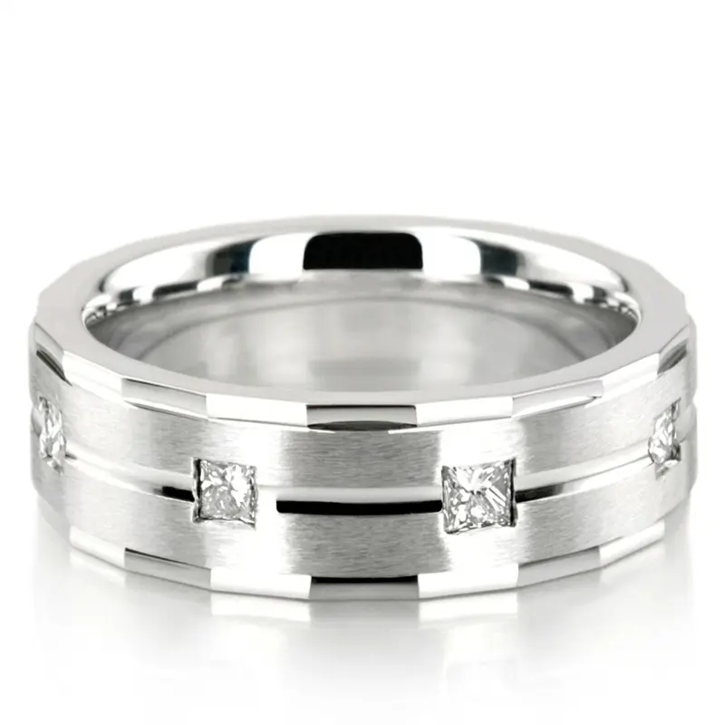 14K white gold 7mm. satin diamond-classic-princess-cut-wedding-band - alternate view 4