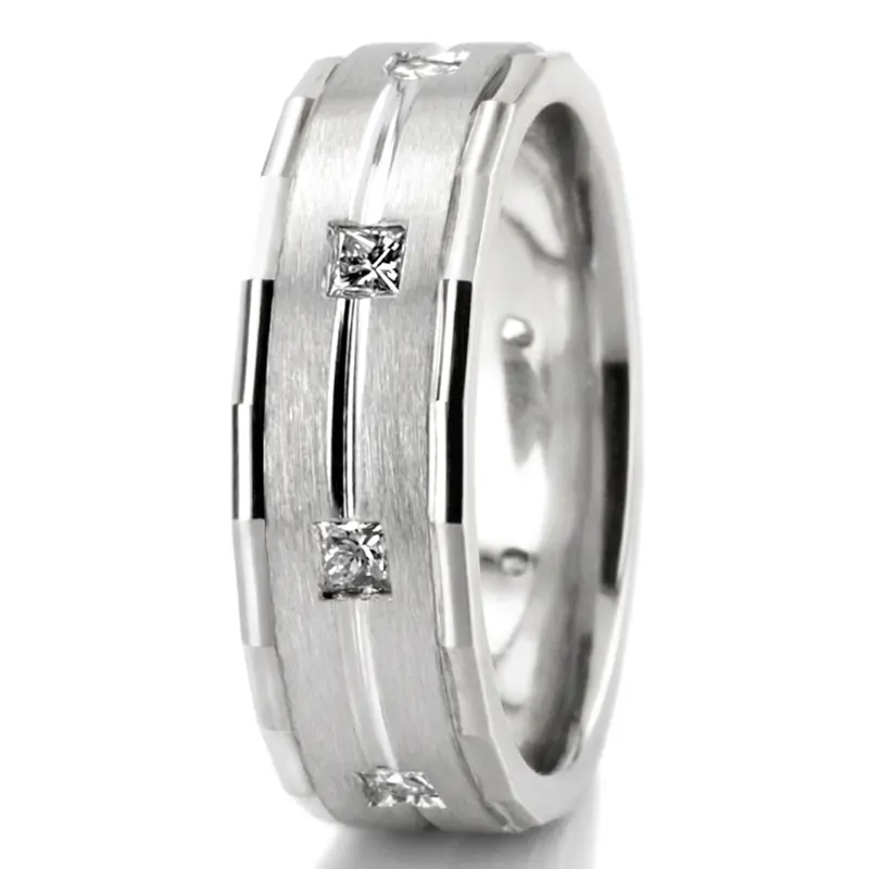 14K white gold 7mm. satin diamond-classic-princess-cut-wedding-band - alternate view 7