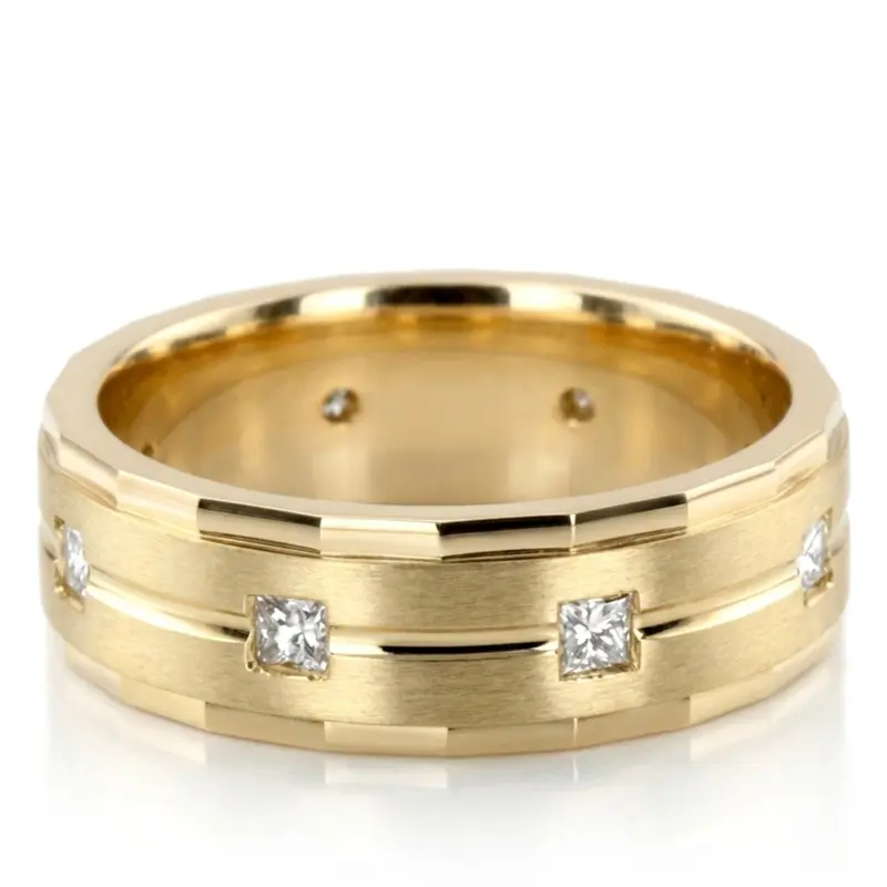 14K yellow gold 7mm. satin diamond-classic-princess-cut-wedding-band - alternate view 3