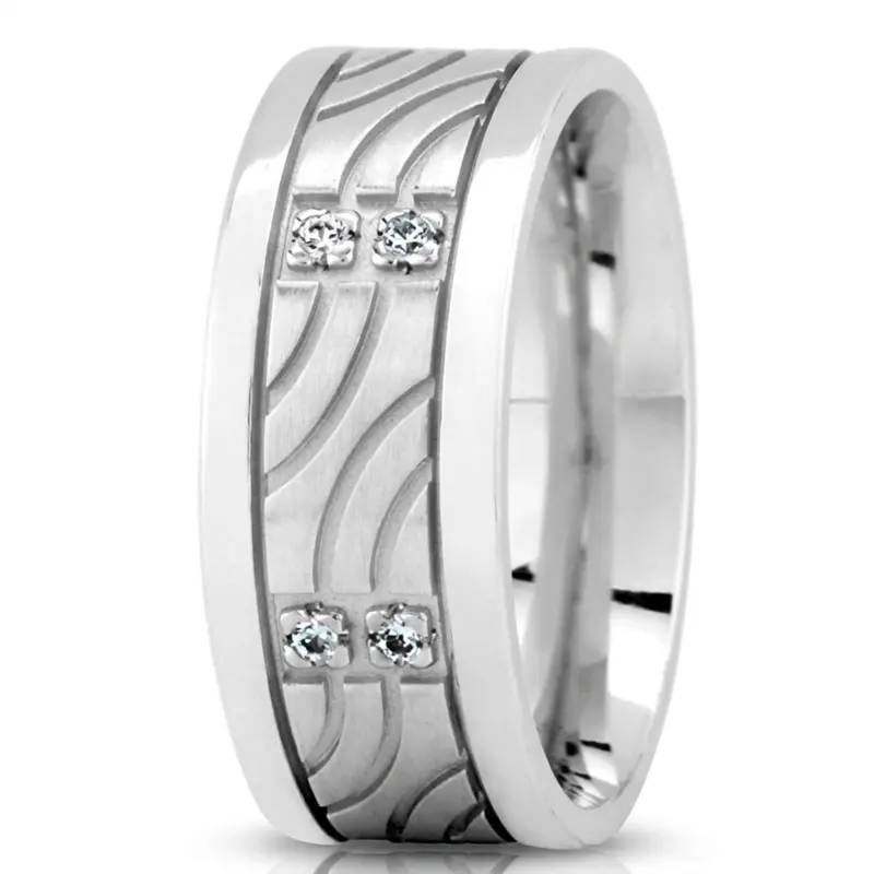 14K white gold 9mm. glass-bead Wave-Motif-Diamond-Wedding-Ring - alternate view 2