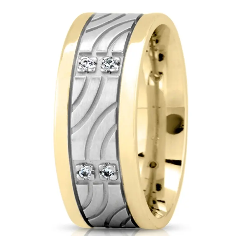 14K yellow-white-yellow gold 9mm. glass-bead Wave-Motif-Diamond-Wedding-Ring - alternate view 4