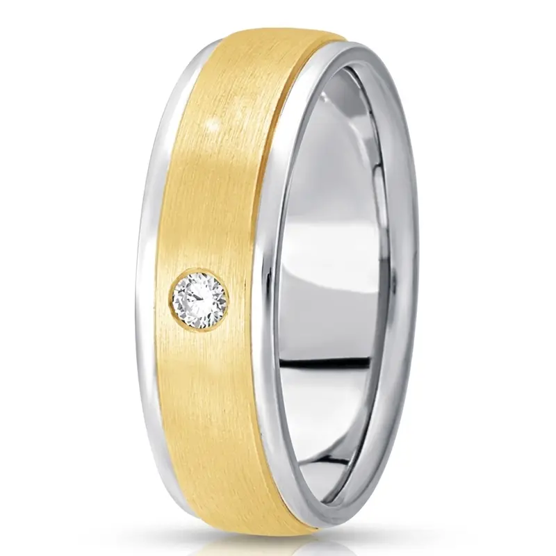 10K white-yellow-white gold 7mm. satin classic-round-diamond-wedding-band - main view