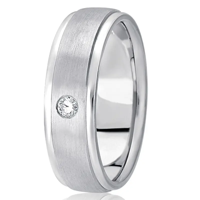10K white gold 7mm. satin classic-round-diamond-wedding-band - alternate view 2