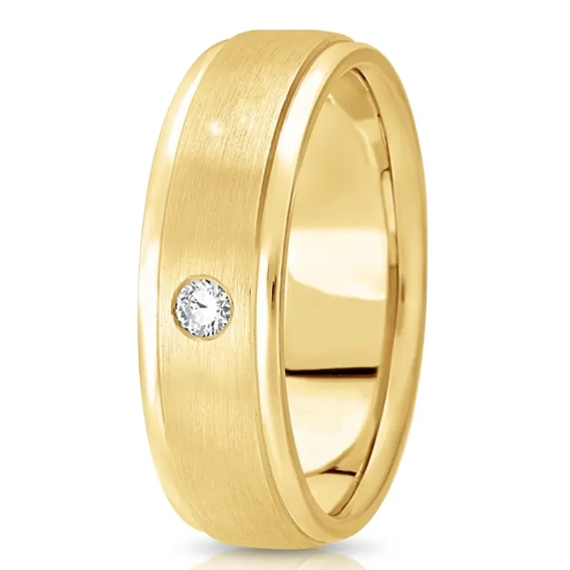 10K yellow gold 7mm. satin classic-round-diamond-wedding-band - alternate view 3