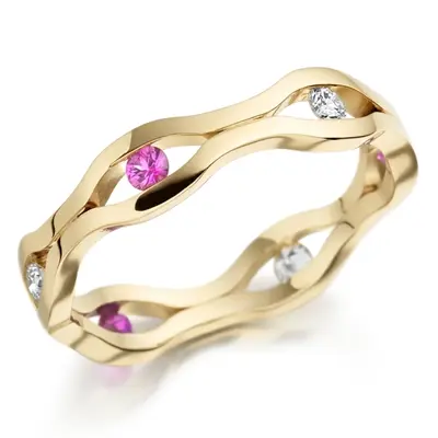 14K yellow gold 4.5mm. high polish Bow-Tie-Style-Elegant-Diamond-Wedding-Band - alternate view 2 thumbnail