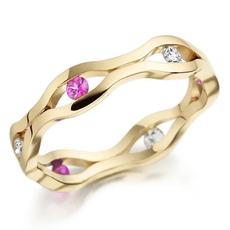 14K yellow gold 4.5mm. high polish Bow-Tie-Style-Elegant-Diamond-Wedding-Band - alternate view 2