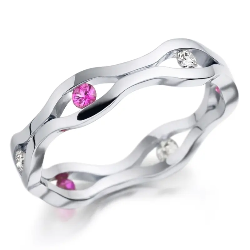 14K white gold 4.5mm. high polish Bow-Tie-Style-Elegant-Diamond-Wedding-Band - main view