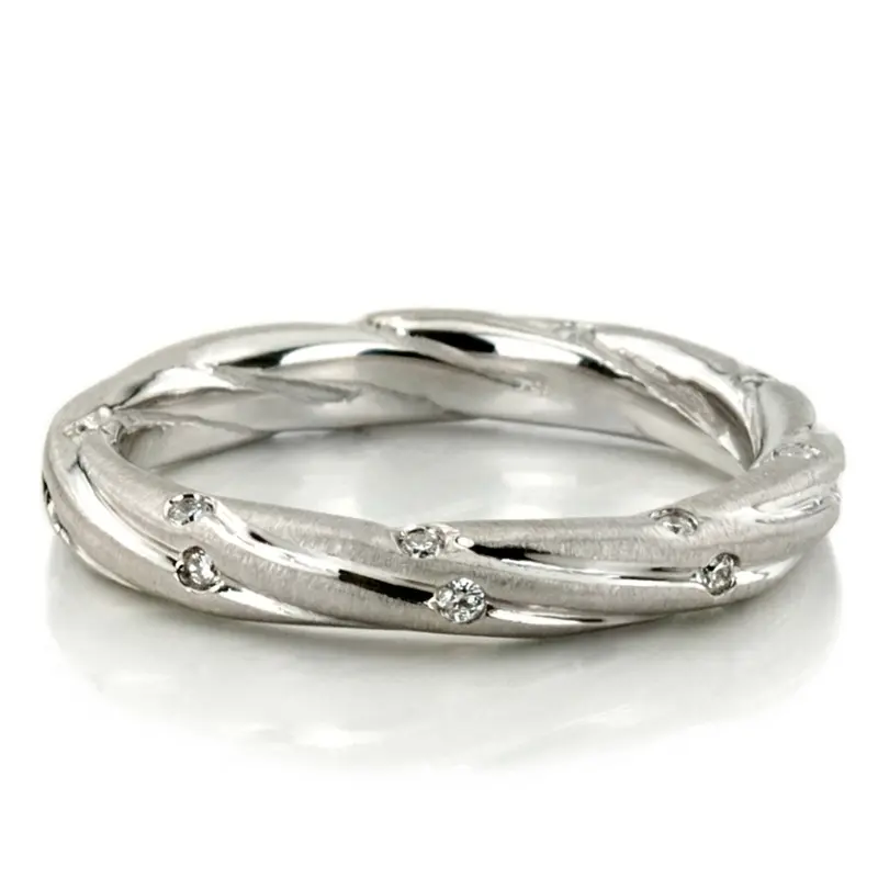 14K white gold 3.5mm. satin diamond-classic-round-cut-wedding-ring - main view