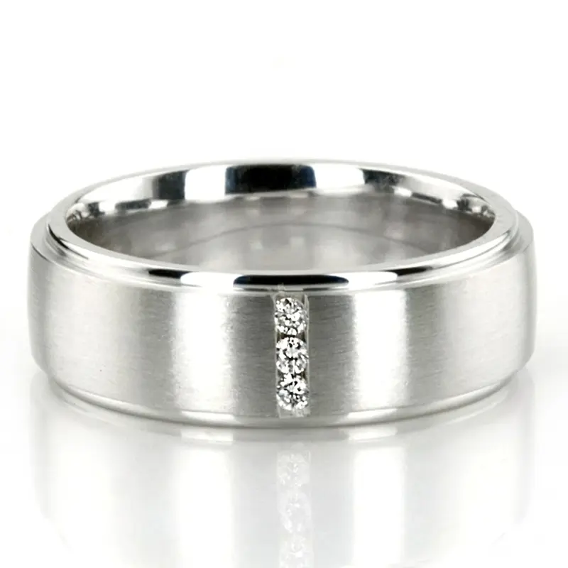 10K white gold 6mm. satin Simple-Three-Stone-Wedding-Band - main view