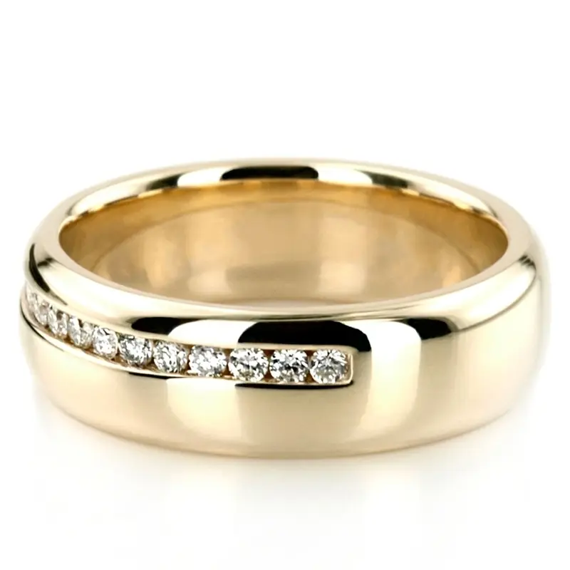 10K yellow gold 5.5mm. high polish Off-Center-Channel-Set-Diamond-Wedding-Ring - alternate view 4