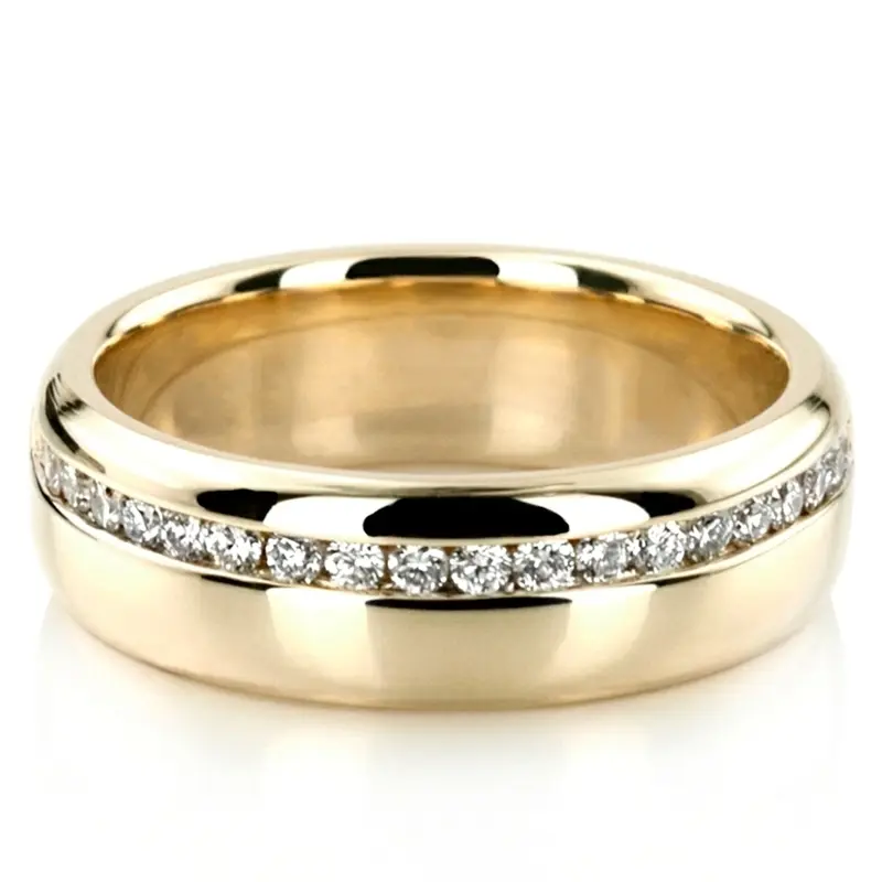 10K yellow gold 5.5mm. high polish Off-Center-Channel-Set-Diamond-Wedding-Ring - main view