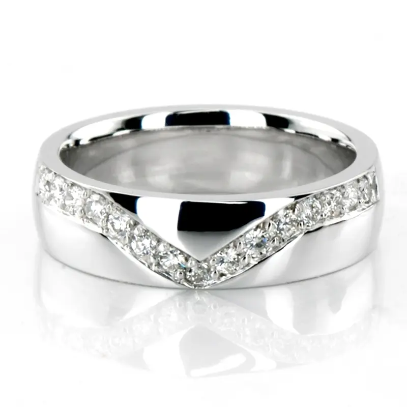 14K white gold 5mm. high polish V-Set-Diamond-Wedding-Ring - main view