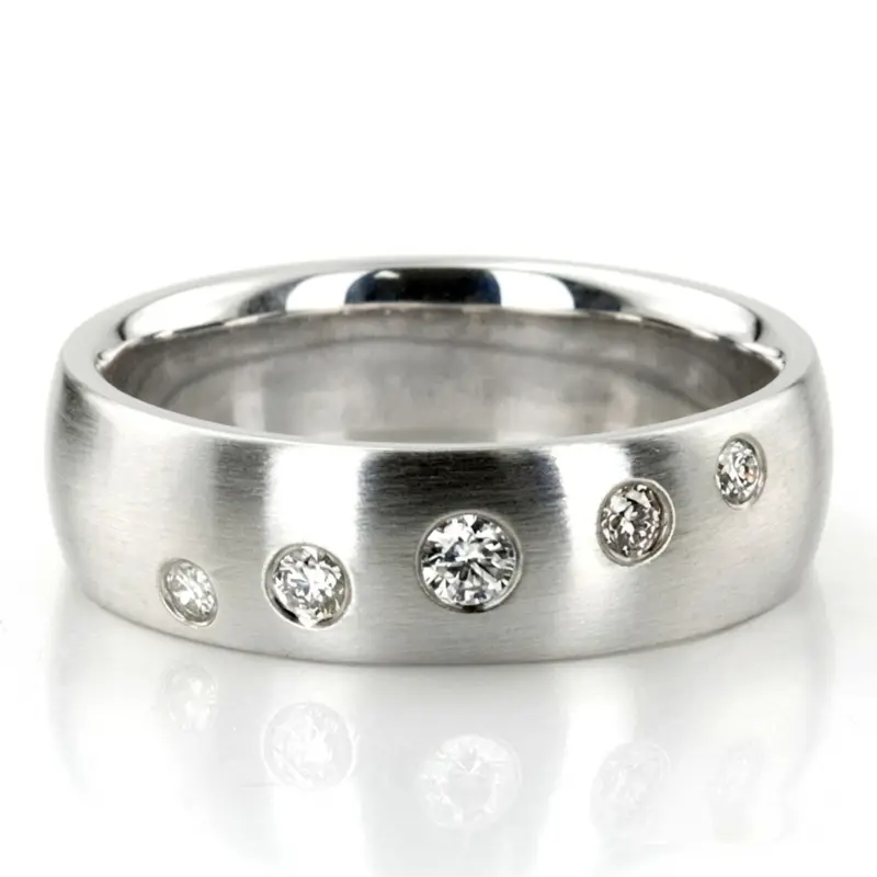 14K white gold 6mm. satin Low-Dome-Diamond-Wedding-Band - main view