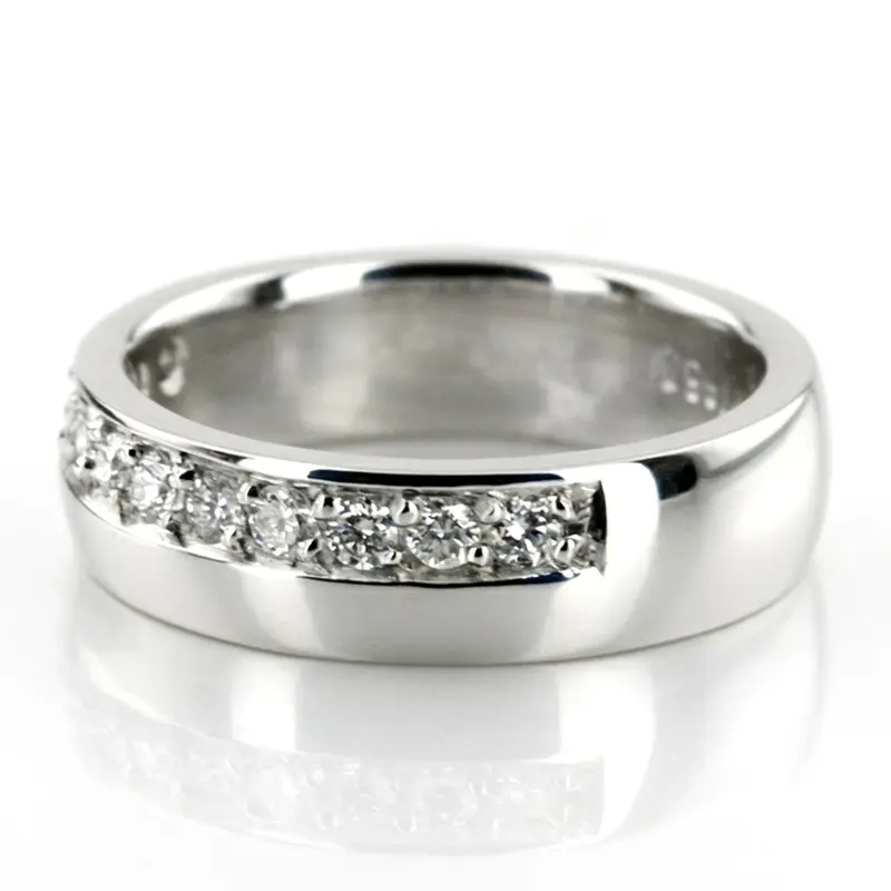 14K white gold 5mm. satin finish Pave-set-Diamond-Wedding-Band - alternate view 2