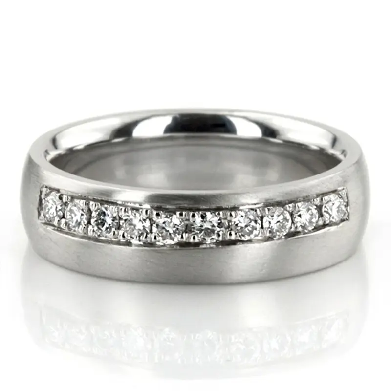 14K white gold 5mm. satin finish Pave-set-Diamond-Wedding-Band - alternate view 3