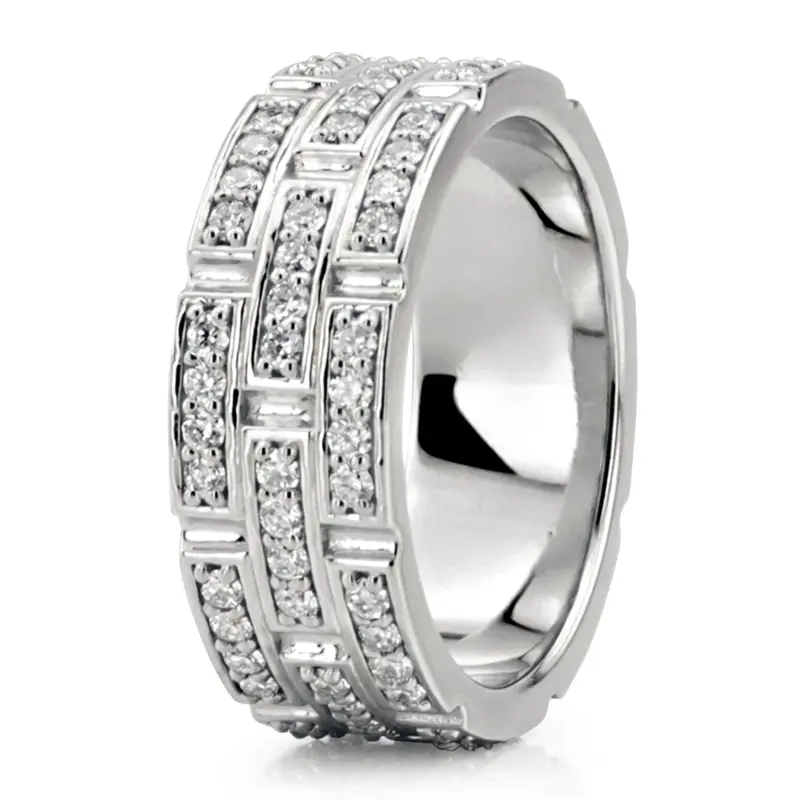 14K white gold 8mm. high polish Exquisite-Diamond-Wedding-Band - alternate view 3