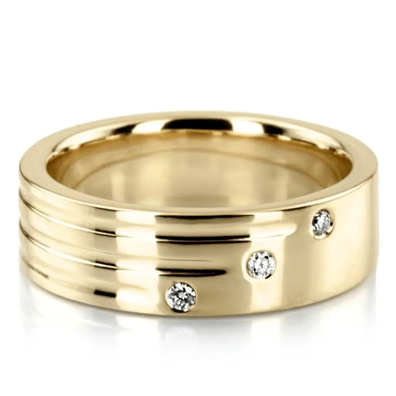 18K yellow gold 6mm. high polish diamond-wedding-ring - alternate view 2