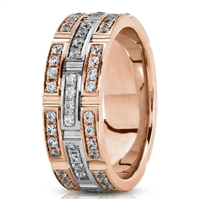 14K pink-white-pink gold 8mm. high polish Exquisite-Diamond-Wedding-Band - alternate view 9