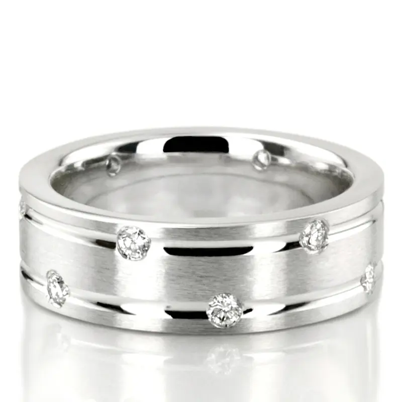 platinum 7mm. satin diamond-classic-round-wedding-rings - main view