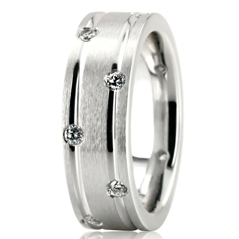 platinum 7mm. satin diamond-classic-round-wedding-rings - alternate view 5