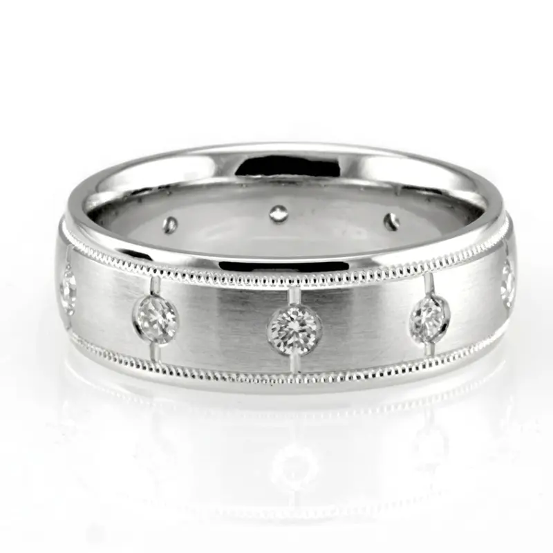 18K white gold 7mm. satin round-diamond-classic-wedding-ring - main view