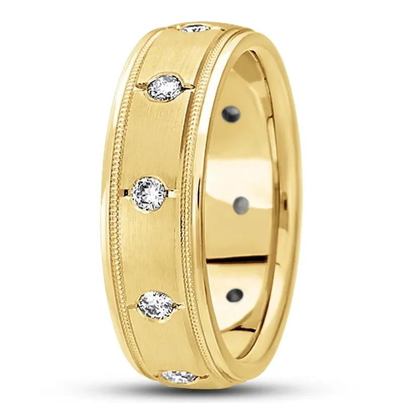 18K yellow gold 7mm. satin round-diamond-classic-wedding-ring - alternate view 3