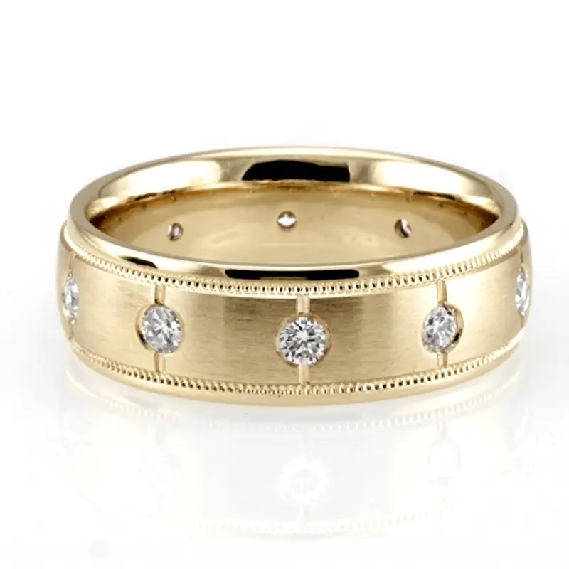 18K yellow gold 7mm. satin round-diamond-classic-wedding-ring - alternate view 2