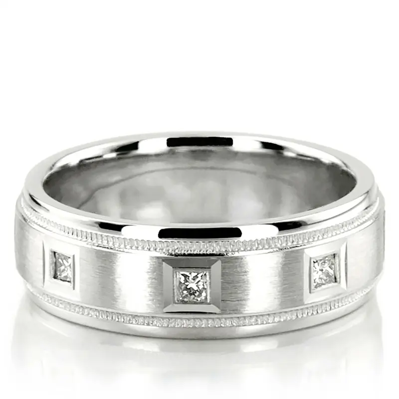 10K white gold 7mm. satin diamond-classic-princess-wedding-band - main view