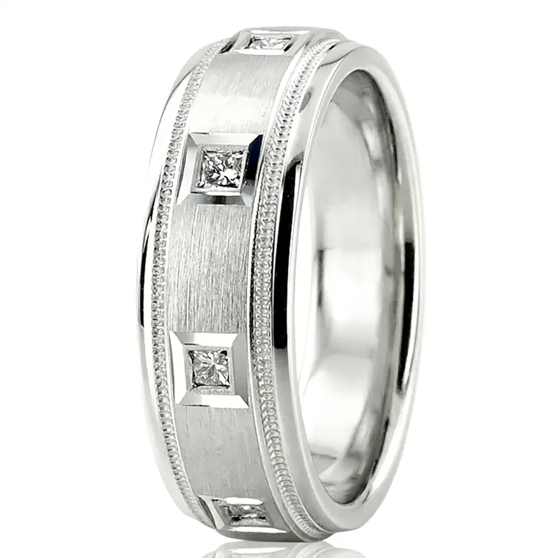 10K white gold 7mm. satin diamond-classic-princess-wedding-band - alternate view 3