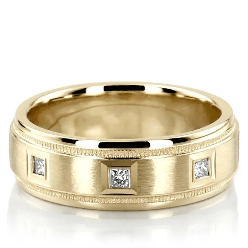 10K yellow gold 7mm. satin diamond-classic-princess-wedding-band - alternate view 2