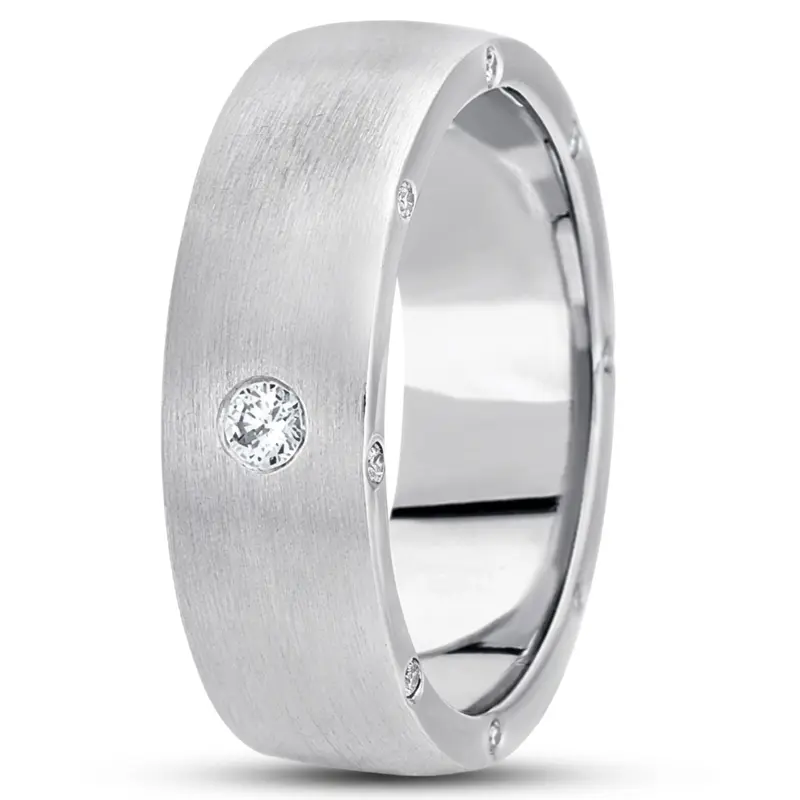 10K white gold 7mm. satin diamond-classic-round-wedding-band - alternate view 4