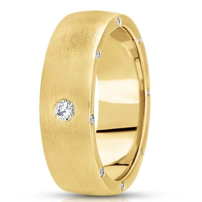 10K yellow gold 7mm. satin diamond-classic-round-wedding-band - alternate view 5
