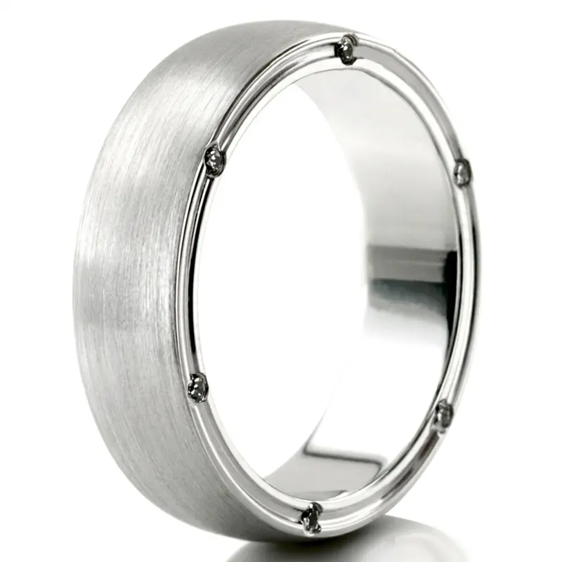 platinum 6mm. satin diamond-round-classic-wedding-band - main view