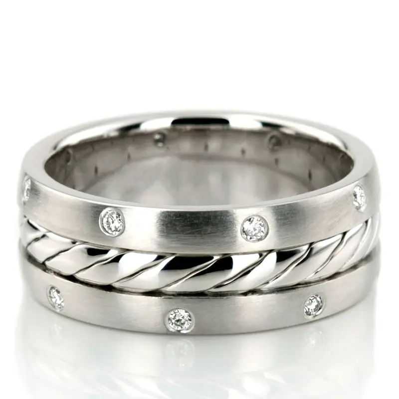 14K white gold 8mm. satin diamond-round-classic-wedding-band - main view