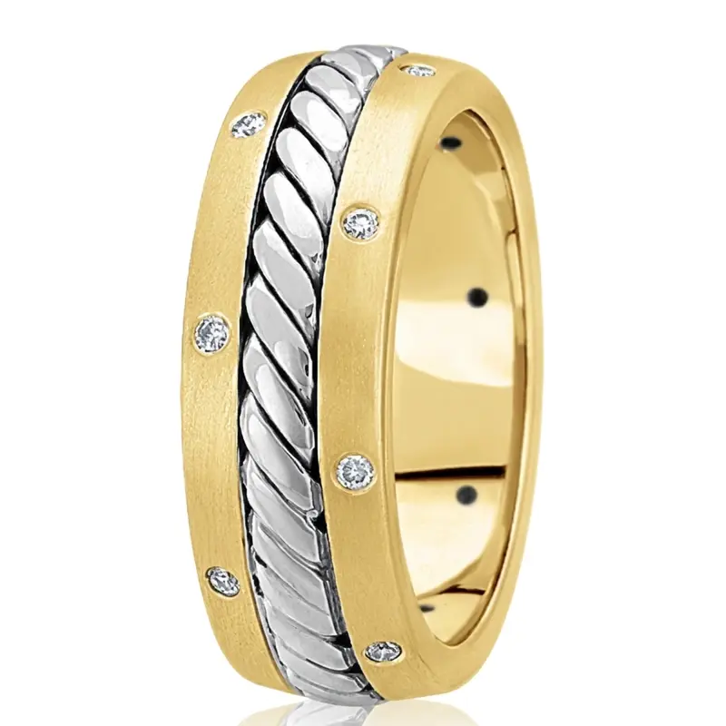14K yellow-white-yellow gold 8mm. satin diamond-round-classic-wedding-band - alternate view 5