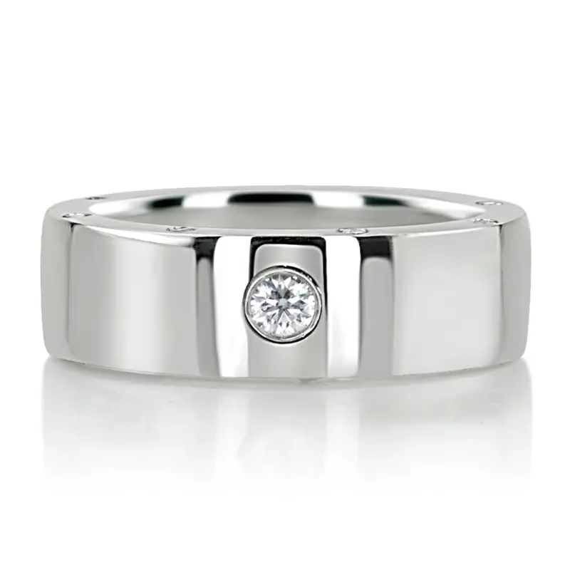 10K white gold 7mm. high polish diamond-classic-round-wedding-band - alternate view 2