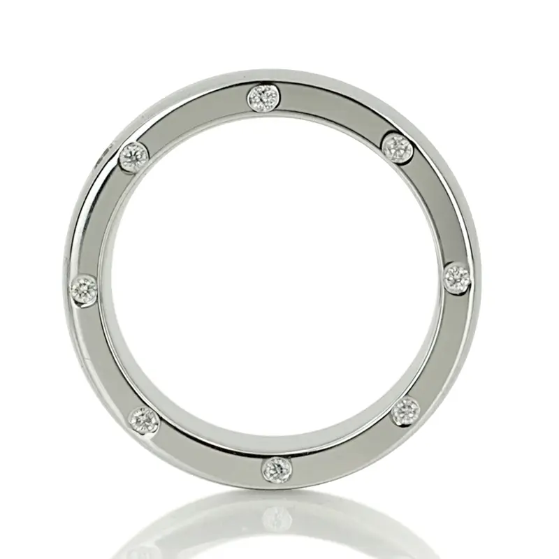 10K white gold 7mm. high polish diamond-classic-round-wedding-band - main view