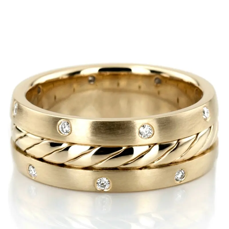 14K yellow gold 8mm. satin diamond-round-classic-wedding-band - alternate view 2