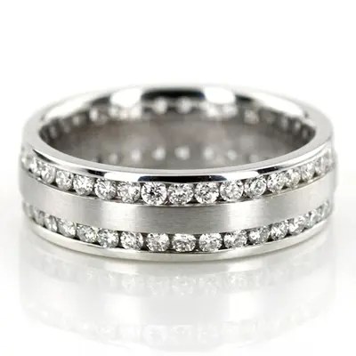 18K white gold 6mm. satin diamond-classic-round-cut-wedding-band - main view thumbnail
