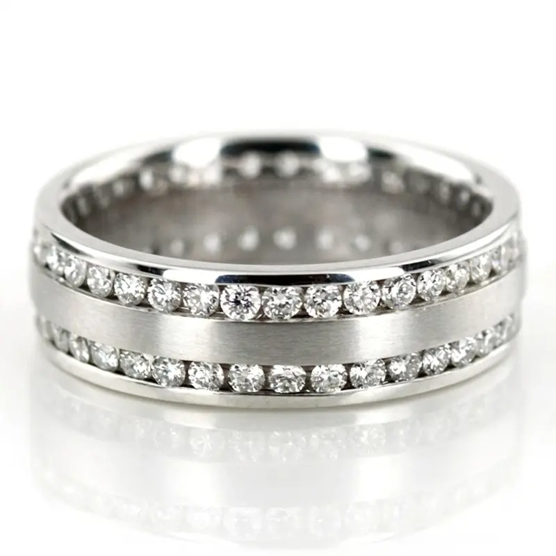 18K white gold 6mm. satin diamond-classic-round-cut-wedding-band - main view
