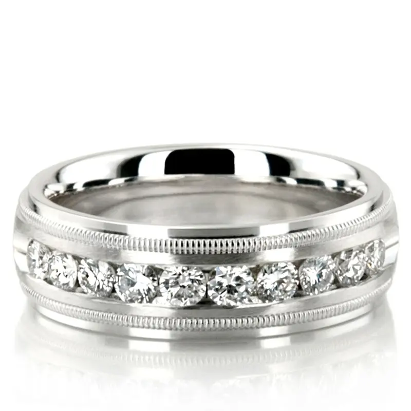 10K white gold 7mm. satin Milgrain_Channel_Set_Diamond_Wedding_Ring - main view