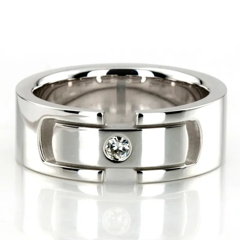 18K white gold 7.5mm. high polish diamond-classic-round-cut-wedding-band - main view