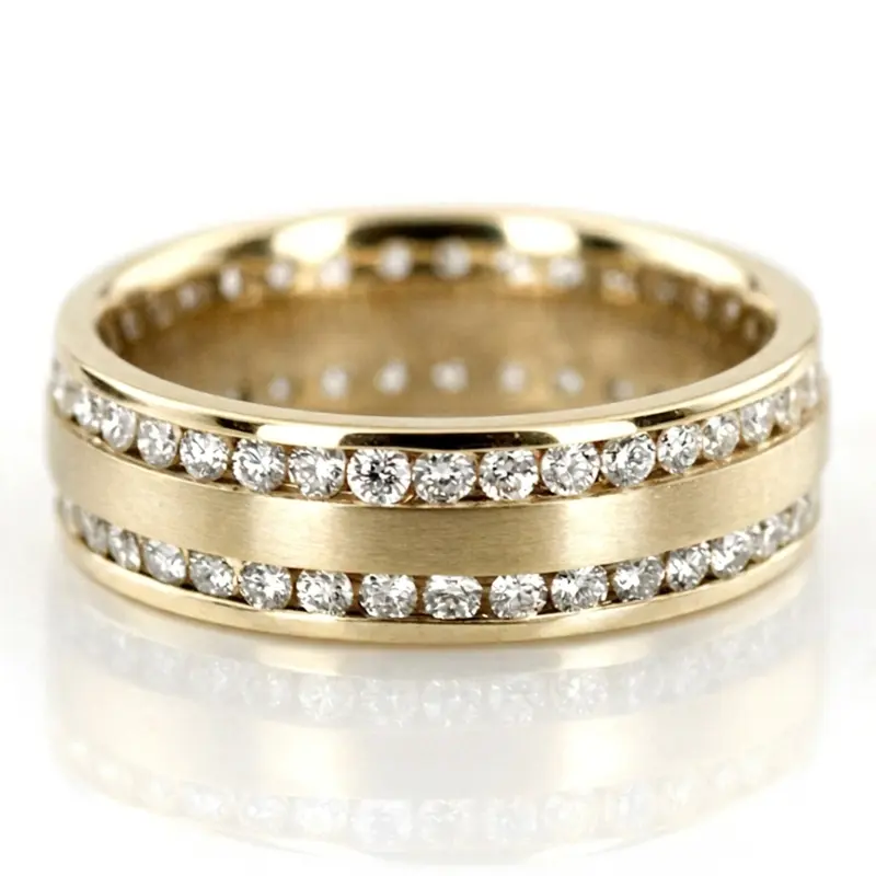 18K yellow gold 6mm. satin diamond-classic-round-cut-wedding-band - alternate view 2