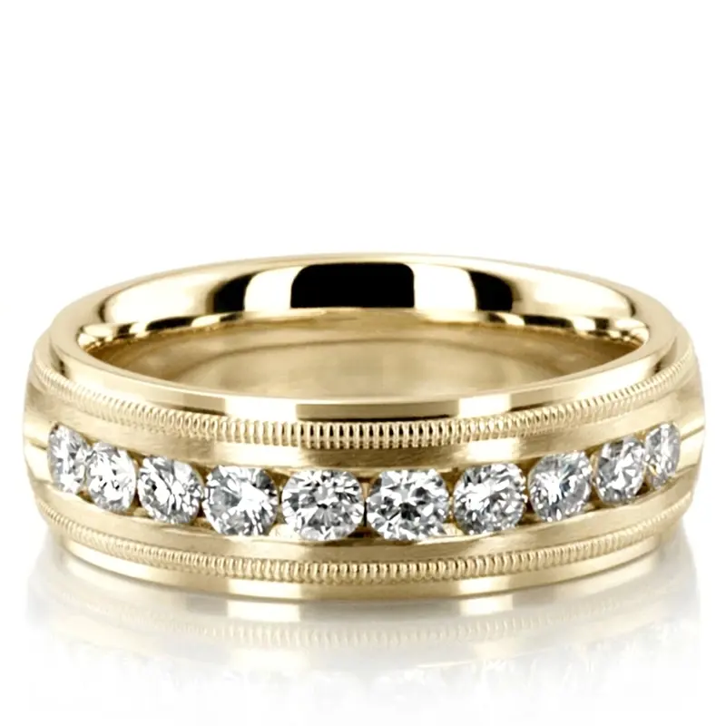 10K yellow gold 7mm. satin Milgrain_Channel_Set_Diamond_Wedding_Ring - alternate view 3