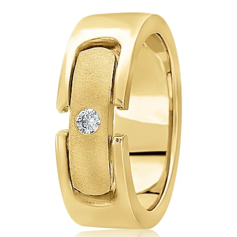 18K yellow gold 7.5mm. satin diamond-classic-round-cut-wedding-band - alternate view 3