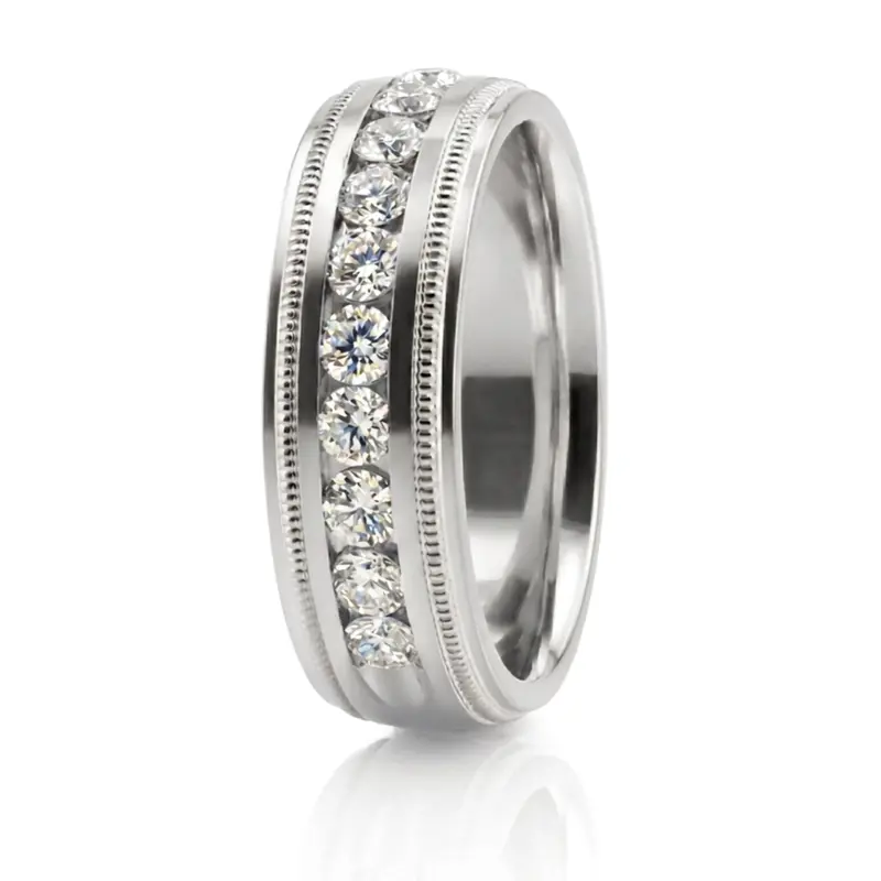 10K white gold 7mm. high polish Milgrain_Channel_Set_Diamond_Wedding_Ring - alternate view 5