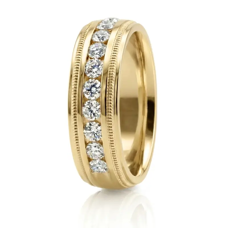 10K yellow gold 7mm. high polish Milgrain_Channel_Set_Diamond_Wedding_Ring - alternate view 4