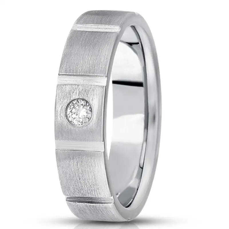 10K white gold 6mm. satin diamond-classic-round-cut-wedding-ring - alternate view 2