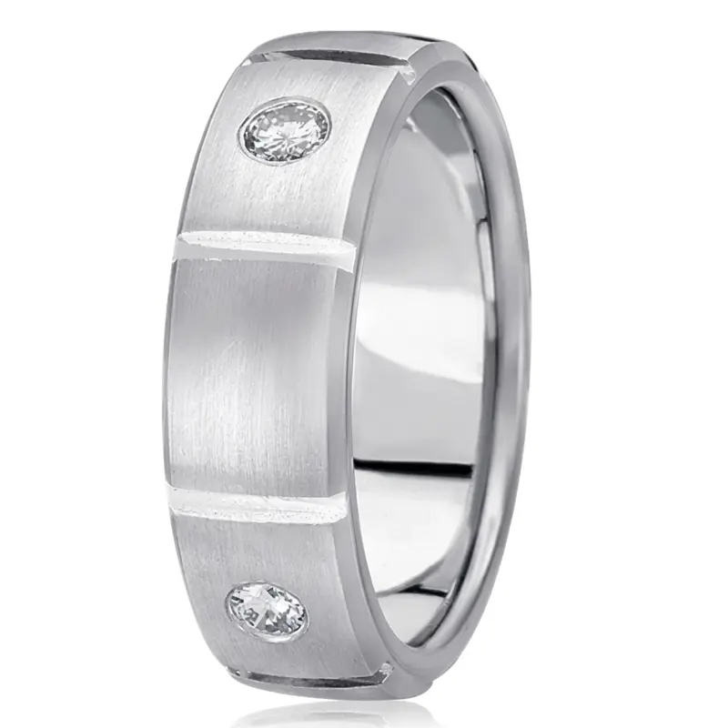 10K white gold 7mm. satin diamond-classic-round-cut-wedding-band - main view