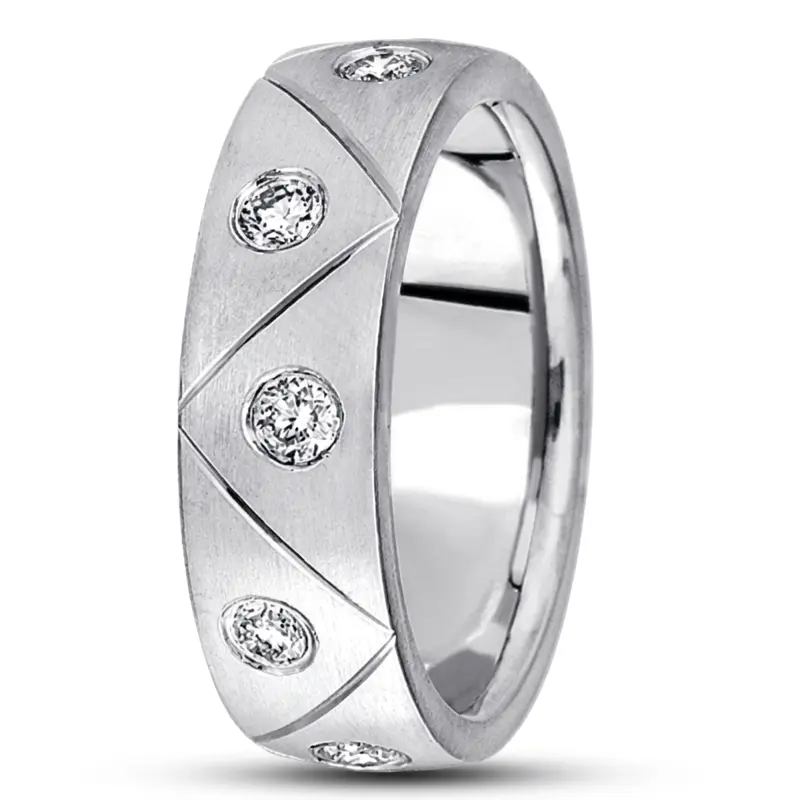 platinum 7mm. satin diamond-classic-round-cut-wedding-band - main view